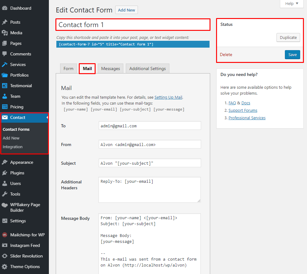 Contact email settings