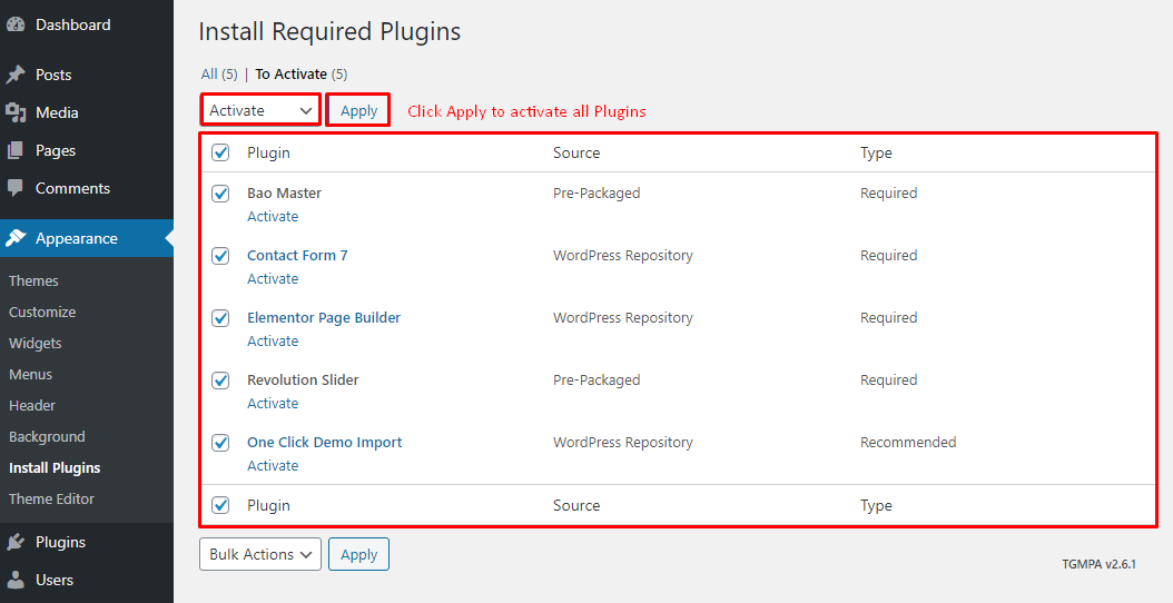 Apply Plugin Installation