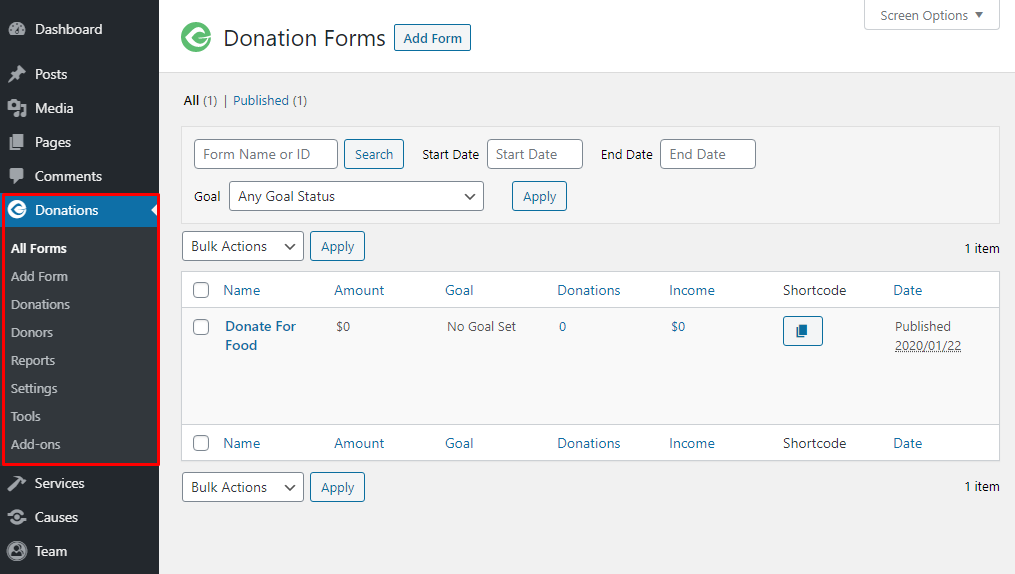 Create Donation Item