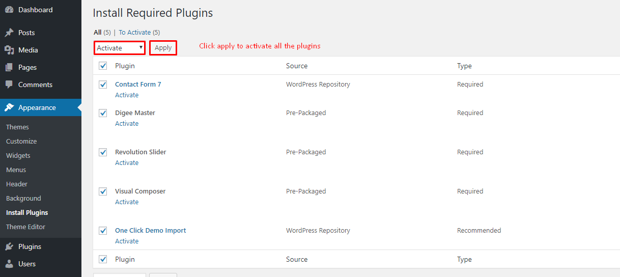 Apply Plugin Installation